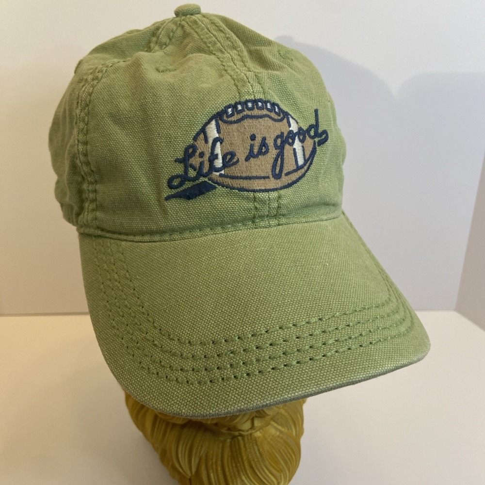 Life Is Good Baseball Cap Hat‎ "Football" Green Embroidered Cotton Adjustable